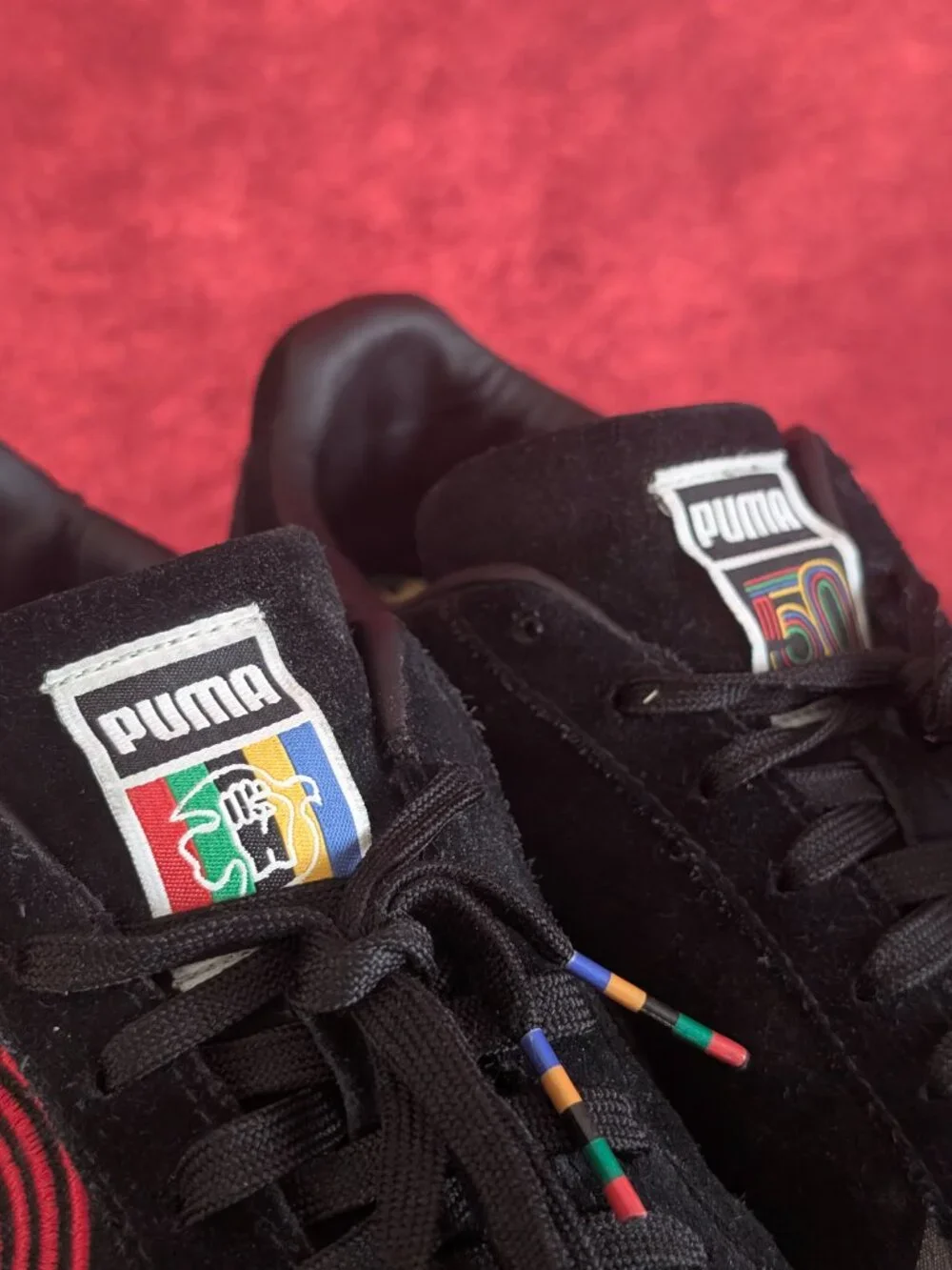 PUMA Suede PWR Thru Peace America Black with Rainbow Accent Fist